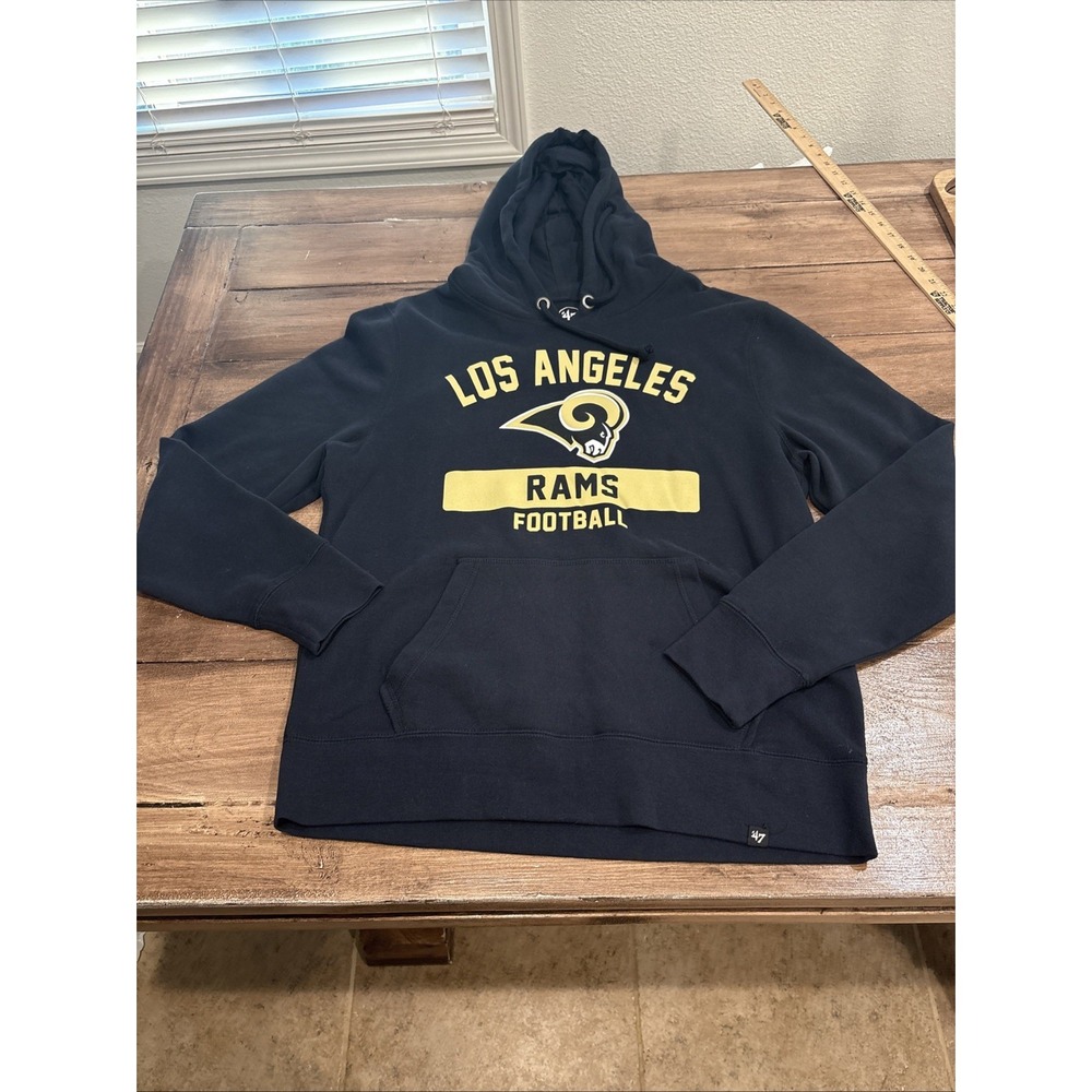 Los Angeles Rams Logo '47 Hoodie Sweatshirt‎ Large Navy Blue Big Logo Spellout